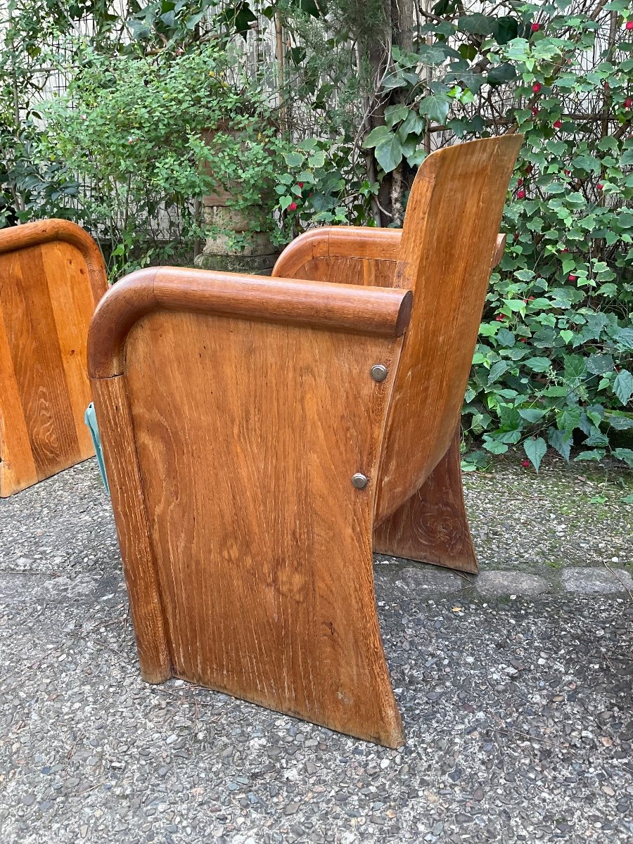 Set Of 6 Art Deco Oak Armchairs -photo-4