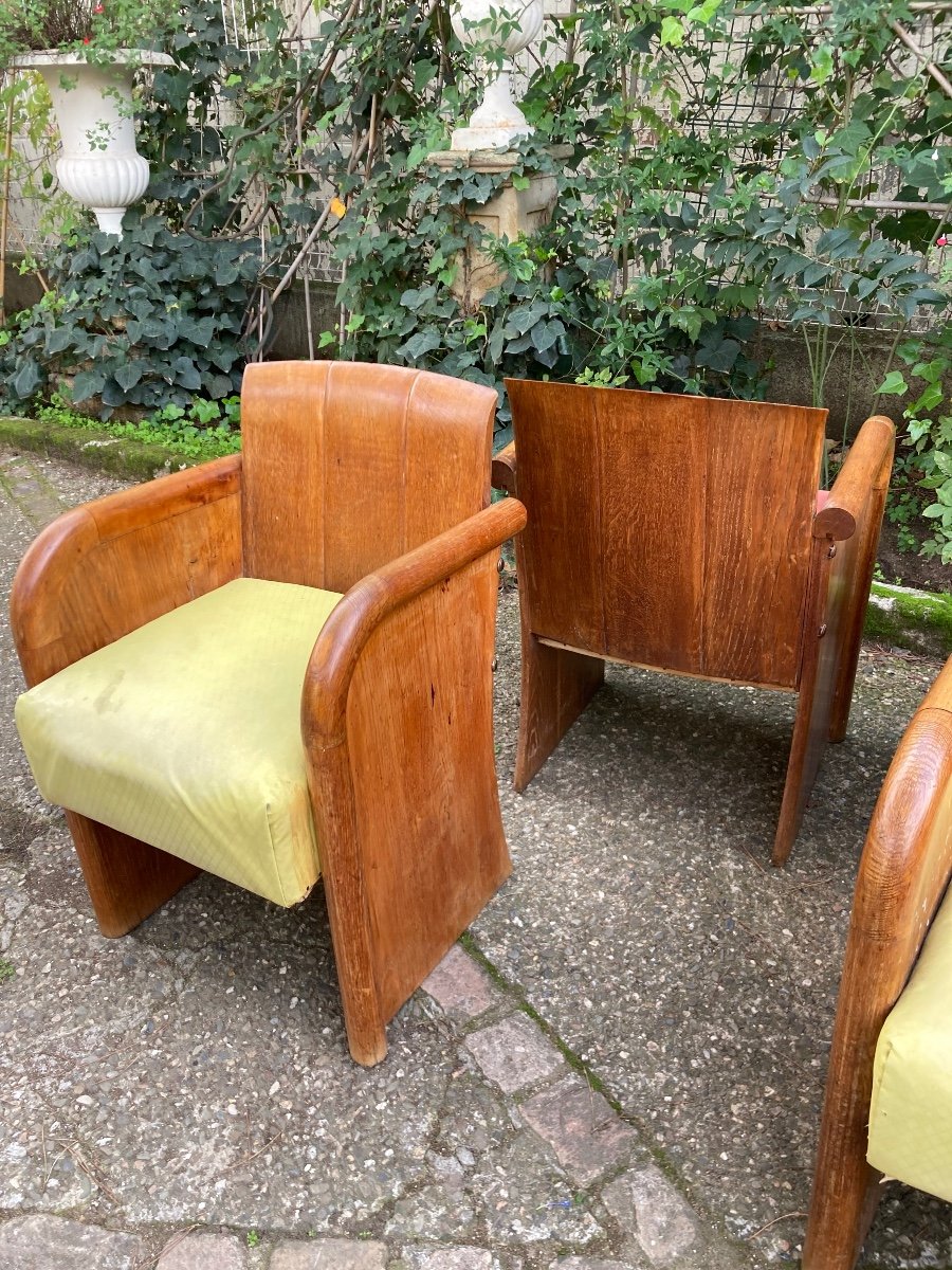 Set Of 6 Art Deco Oak Armchairs -photo-1