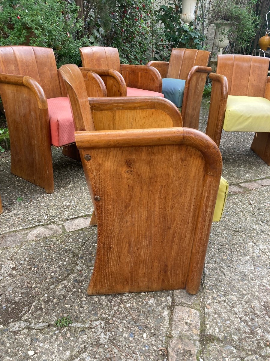 Set Of 6 Art Deco Oak Armchairs -photo-3