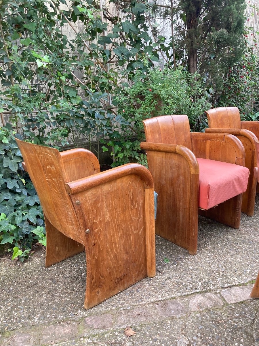 Set Of 6 Art Deco Oak Armchairs -photo-4