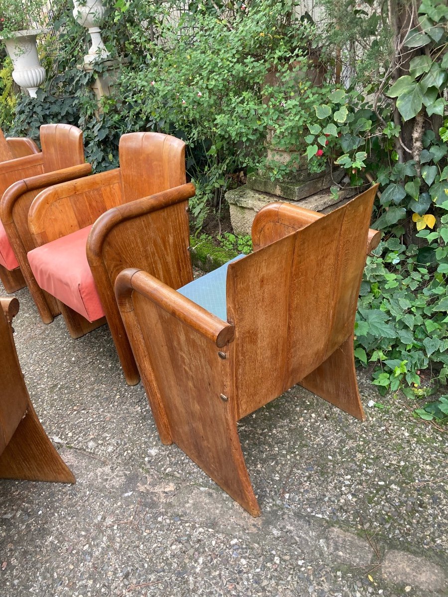 Set Of 6 Art Deco Oak Armchairs -photo-6