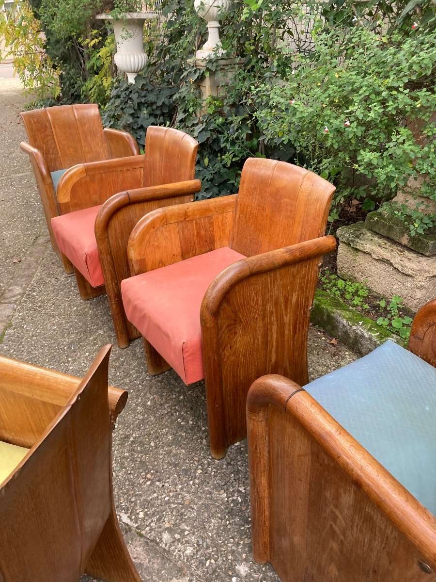 Set Of 6 Art Deco Oak Armchairs -photo-7