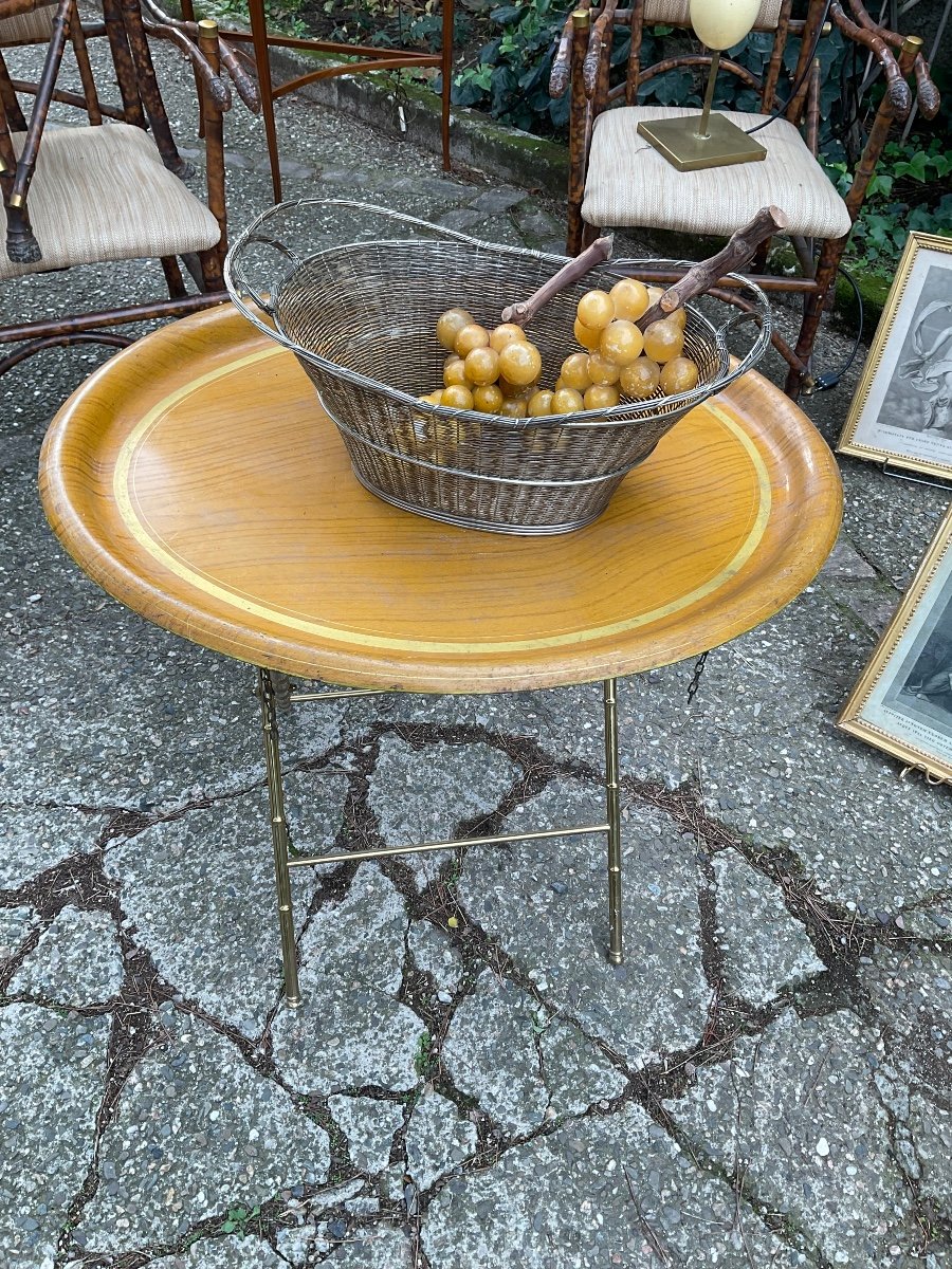 Grande Corbeille à Fruits ou centre de table En Métal Argenté Tressé -photo-4