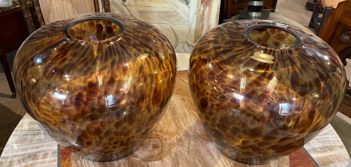 Paire De Grands Vases En Verre De Murano Vers 1970/80 -photo-1