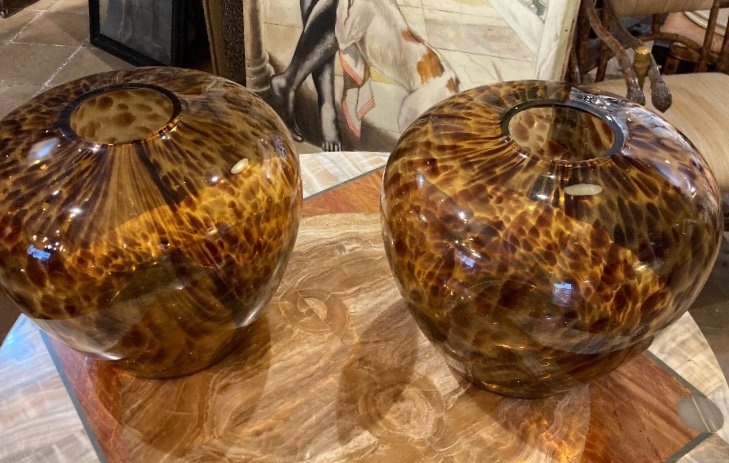 Paire De Grands Vases En Verre De Murano Vers 1970/80 