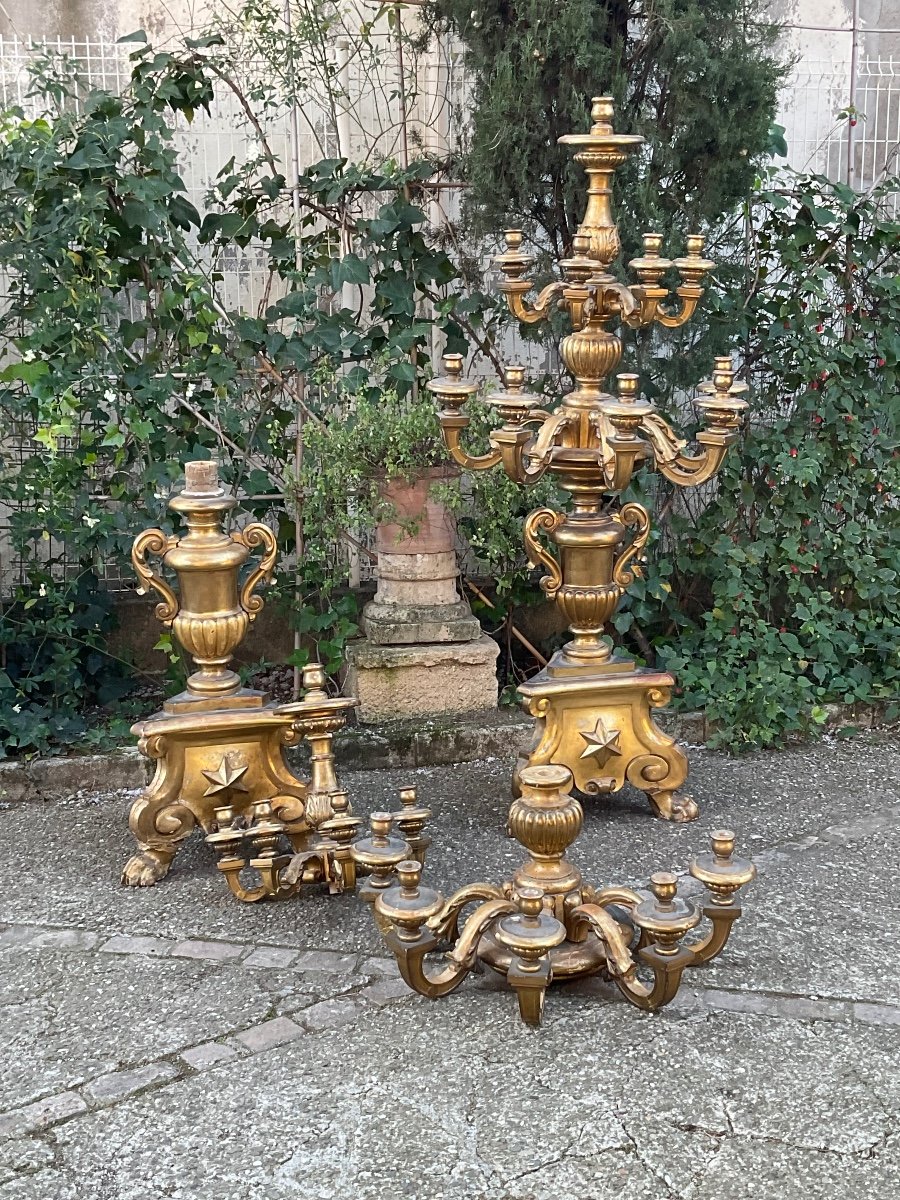 Pair Of Carved And Gilded Wooden Castle Candelabras -photo-2