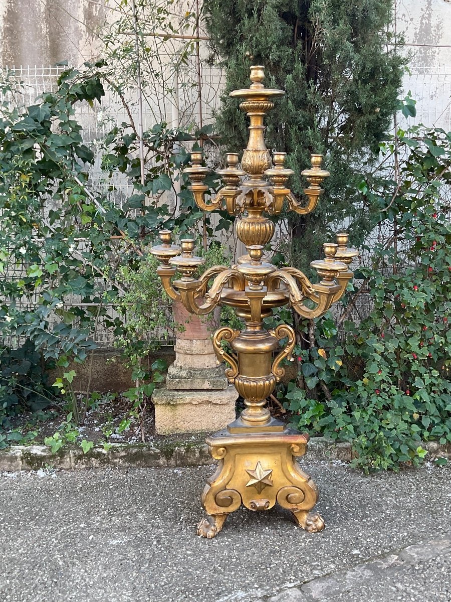 Pair Of Carved And Gilded Wooden Castle Candelabras -photo-3