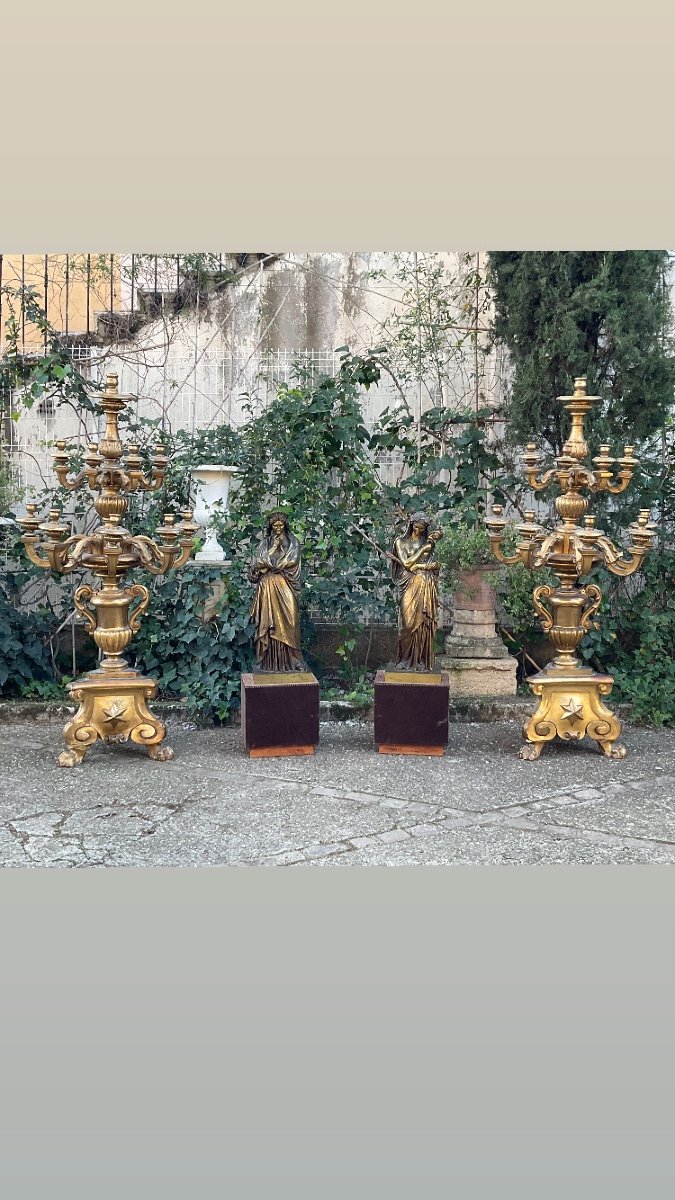 Pair Of Carved And Gilded Wooden Castle Candelabras -photo-4