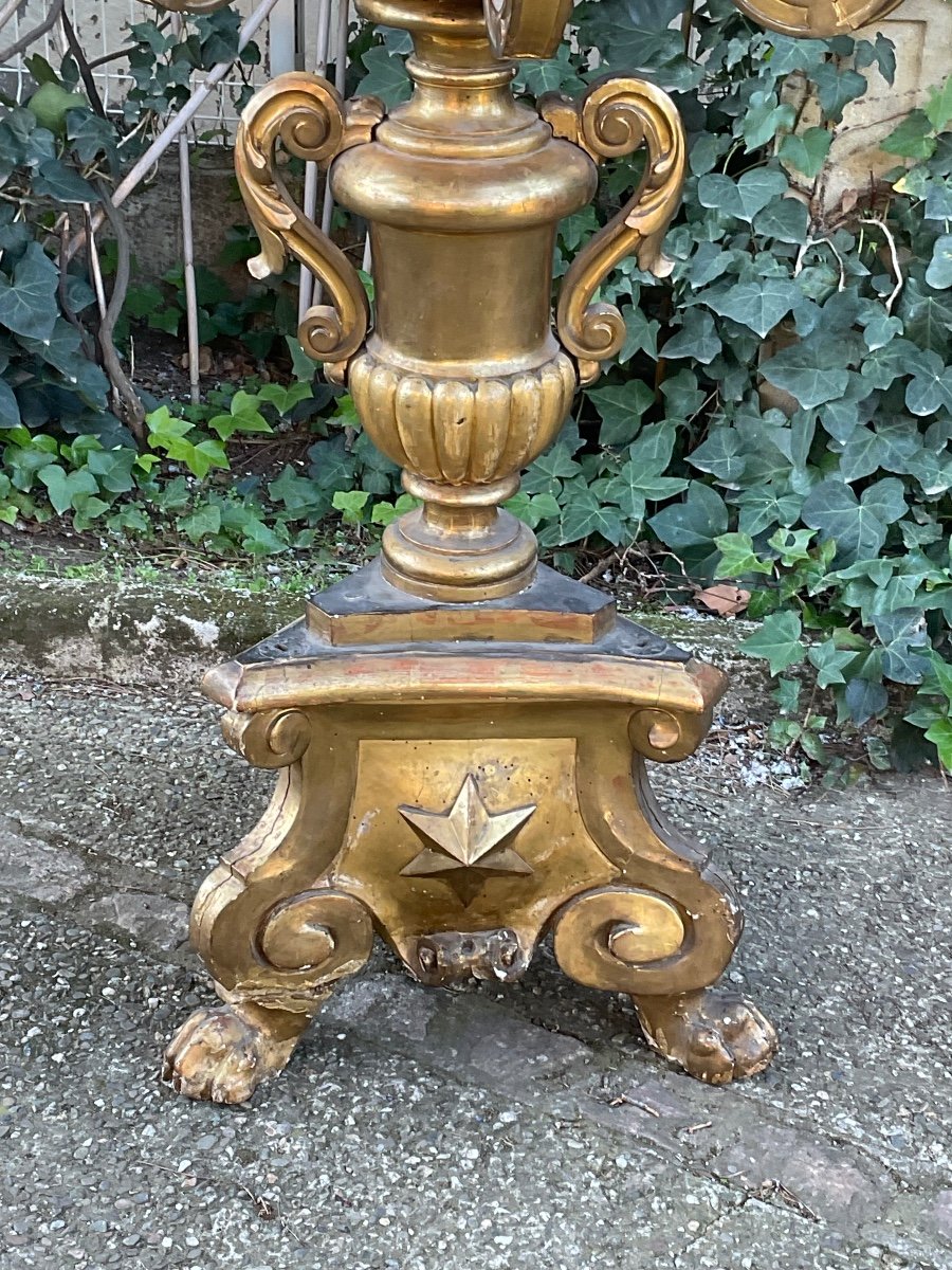 Pair Of Carved And Gilded Wooden Castle Candelabras -photo-1