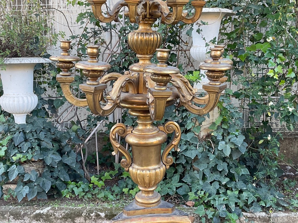 Pair Of Carved And Gilded Wooden Castle Candelabras -photo-2