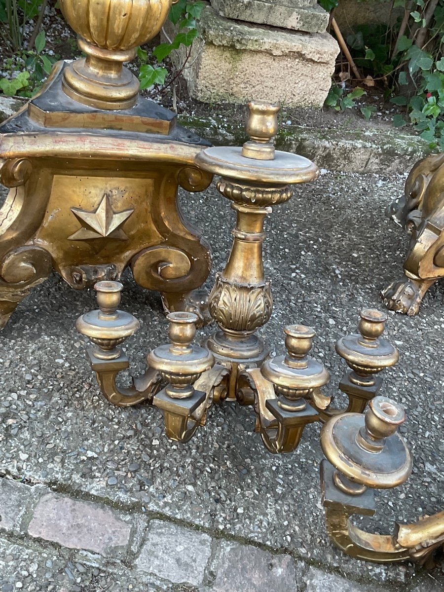 Pair Of Carved And Gilded Wooden Castle Candelabras -photo-6