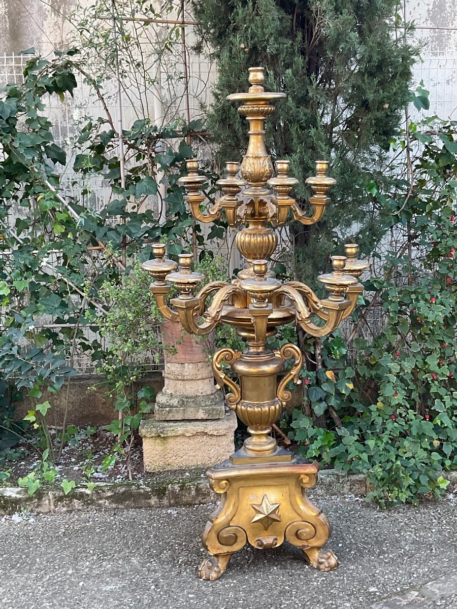 Pair Of Carved And Gilded Wooden Castle Candelabras -photo-8