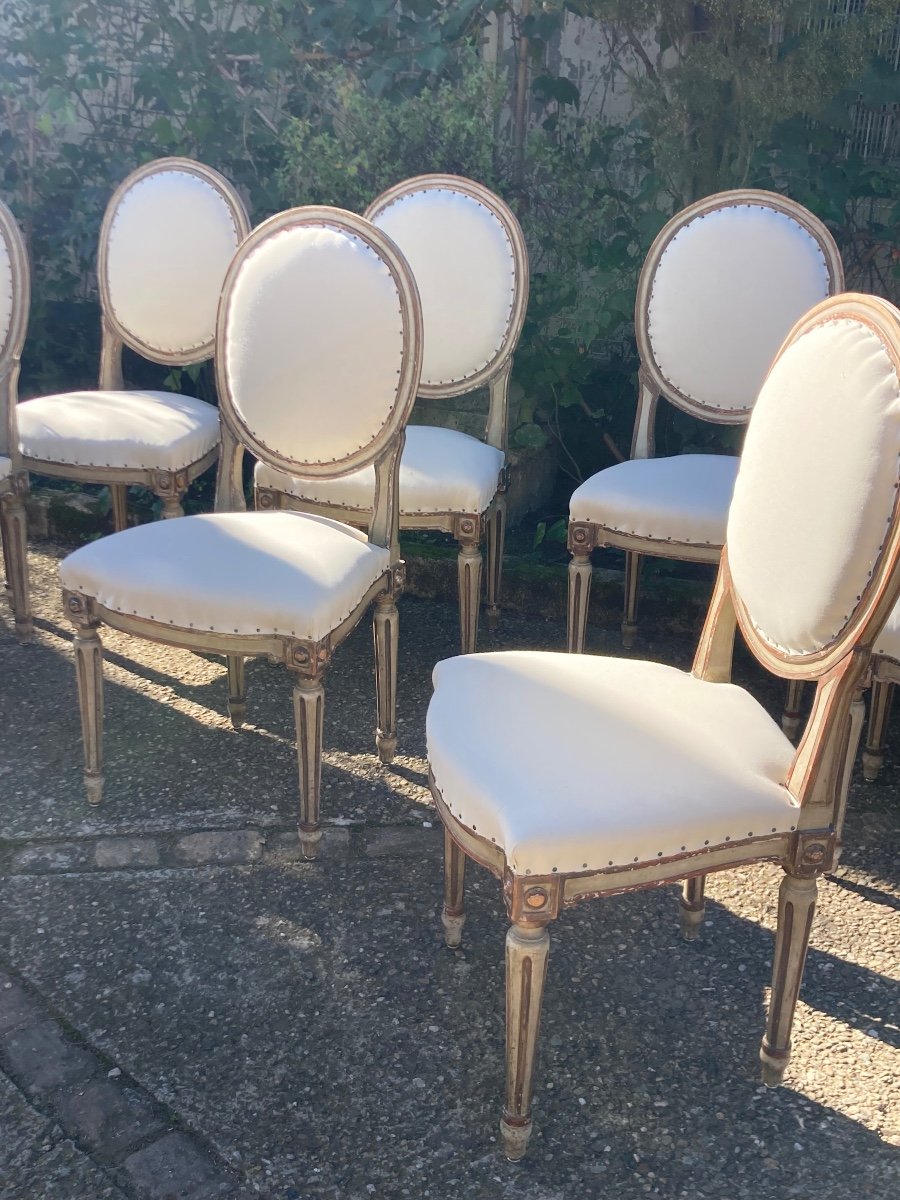 Set Of 8 Italian Chairs Circa 1900 In Louis XVI Style-photo-2