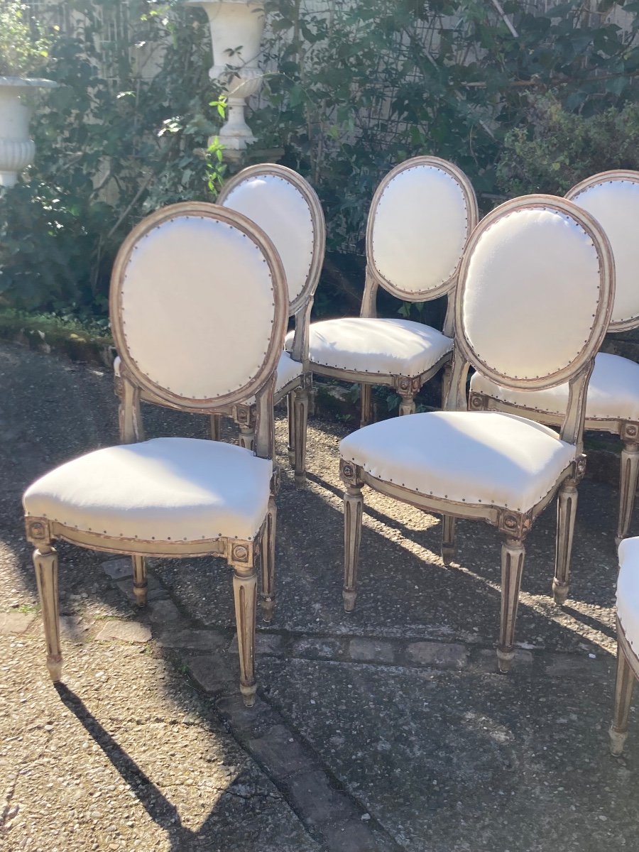 Set Of 8 Italian Chairs Circa 1900 In Louis XVI Style-photo-3