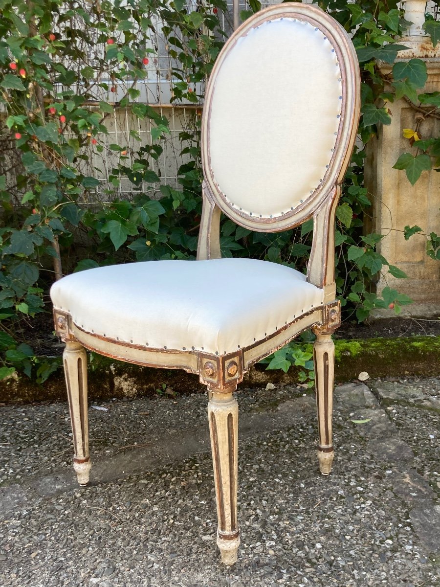 Set Of 8 Italian Chairs Circa 1900 In Louis XVI Style-photo-5