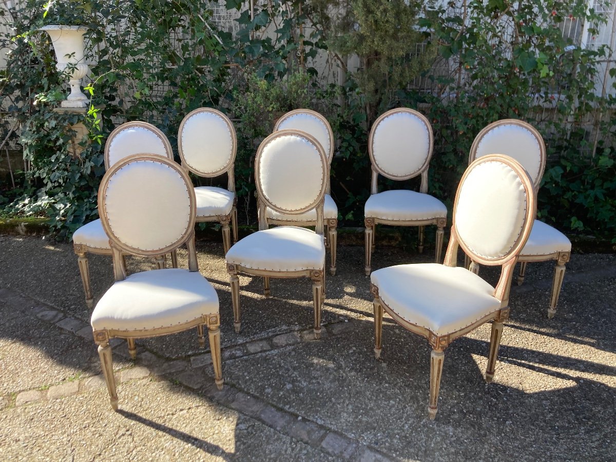 Set Of 8 Italian Chairs Circa 1900 In Louis XVI Style-photo-7