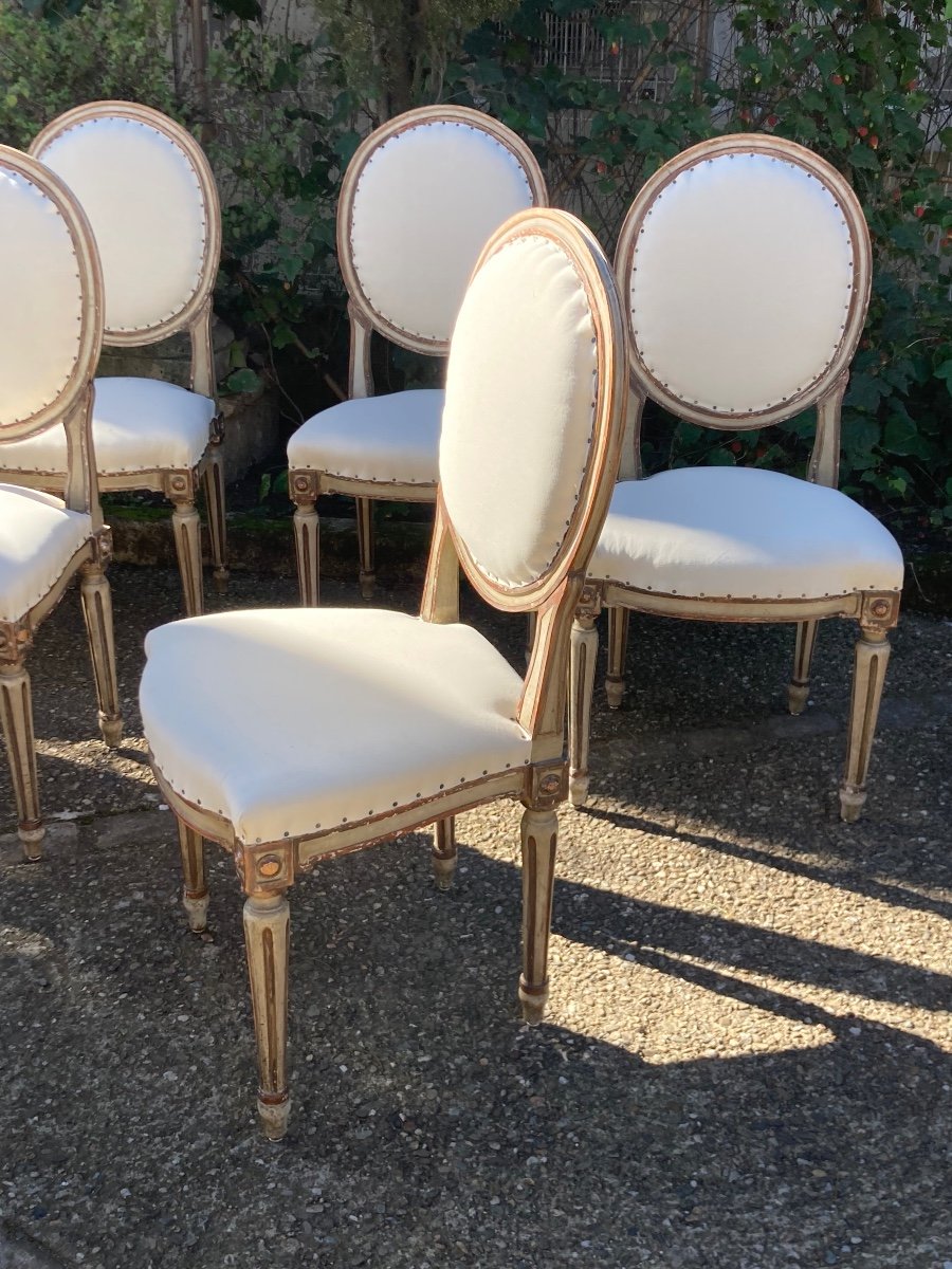 Set Of 8 Italian Chairs Circa 1900 In Louis XVI Style-photo-8