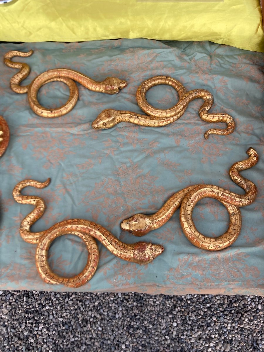 Carved And Gilded Wooden Snakes, Early 19th Century -photo-2