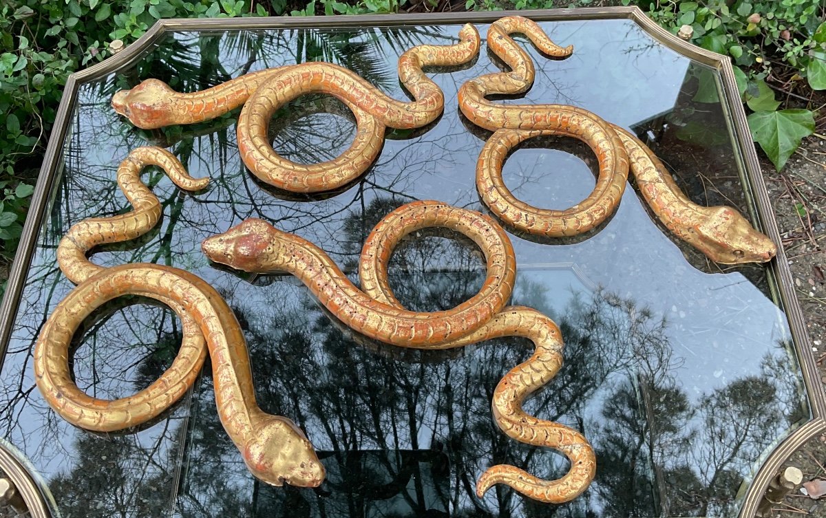 Carved And Gilded Wooden Snakes, Early 19th Century 