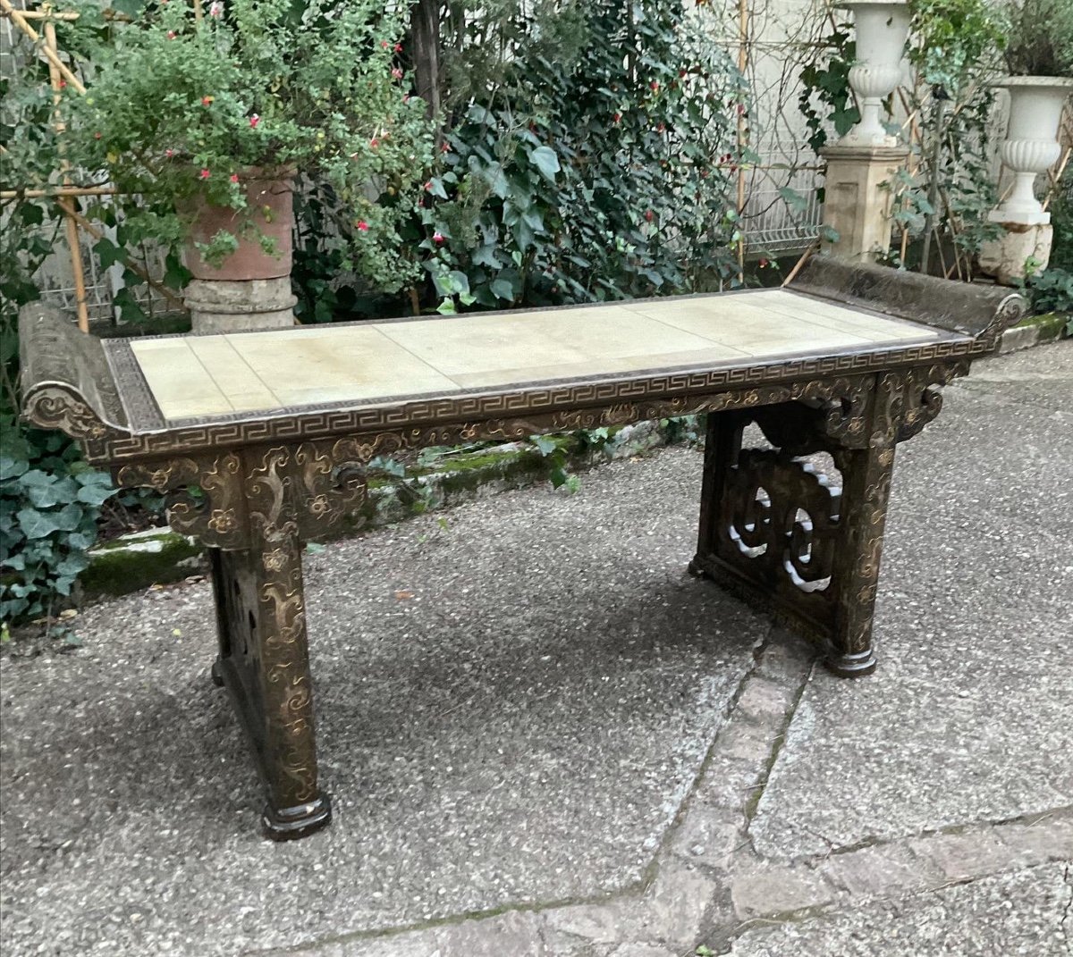 Chinese Console In Green Lacquer