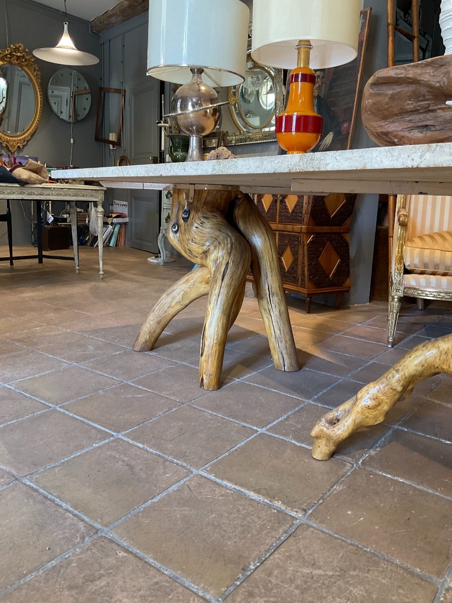 Brutalist Table Circa 1970 With Travertine Top-photo-1