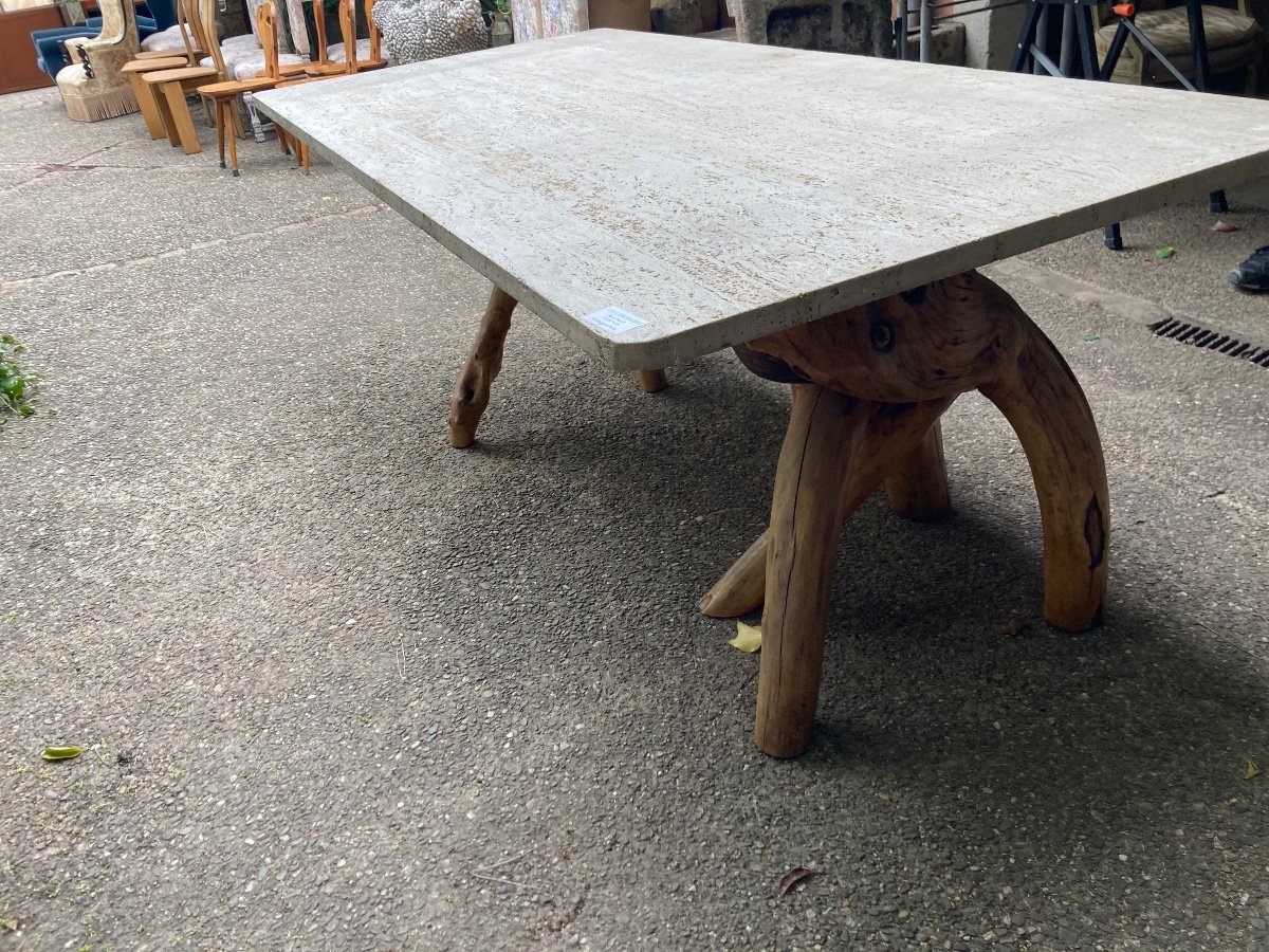 Brutalist Table Circa 1970 With Travertine Top-photo-5