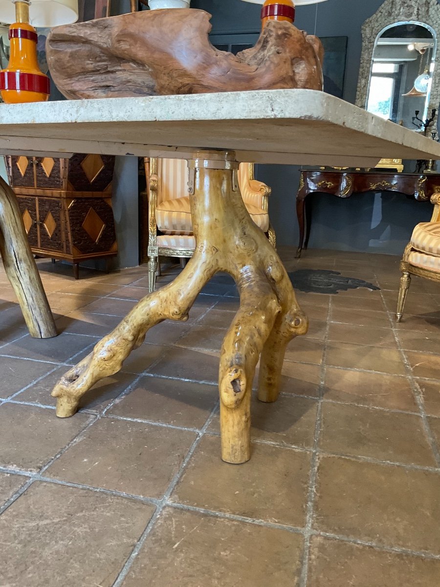 Brutalist Table Circa 1970 With Travertine Top-photo-6