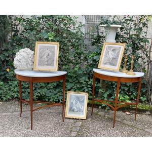 Pair Of Neoclassical Tuscan Half-moon Console Tables From The Early 20th Century 