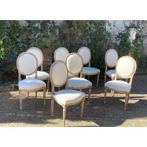 Set Of 8 Italian Chairs Circa 1900 In Louis XVI Style