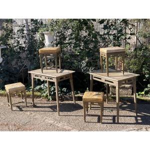 Set Of A Pair Of Tables And 4 Stools, Circa 1920 