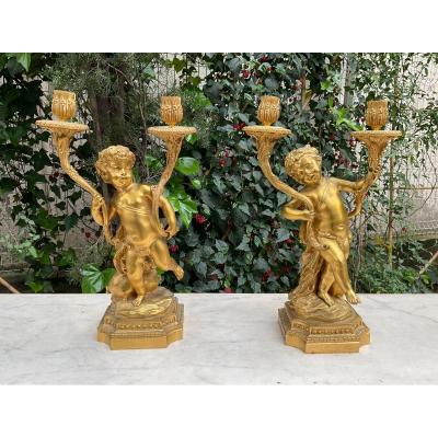 Pair Of Candelabra In Putti D Napoleon III