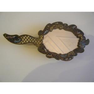 Petit Miroir De Toilette En Bronze Cloisonné