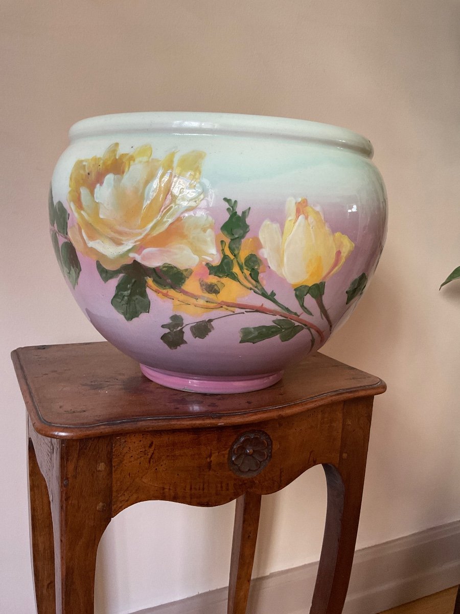 Polychrome Rounded Shape Planter In Slip From The Manufacture Of Delphin Massier.-photo-8