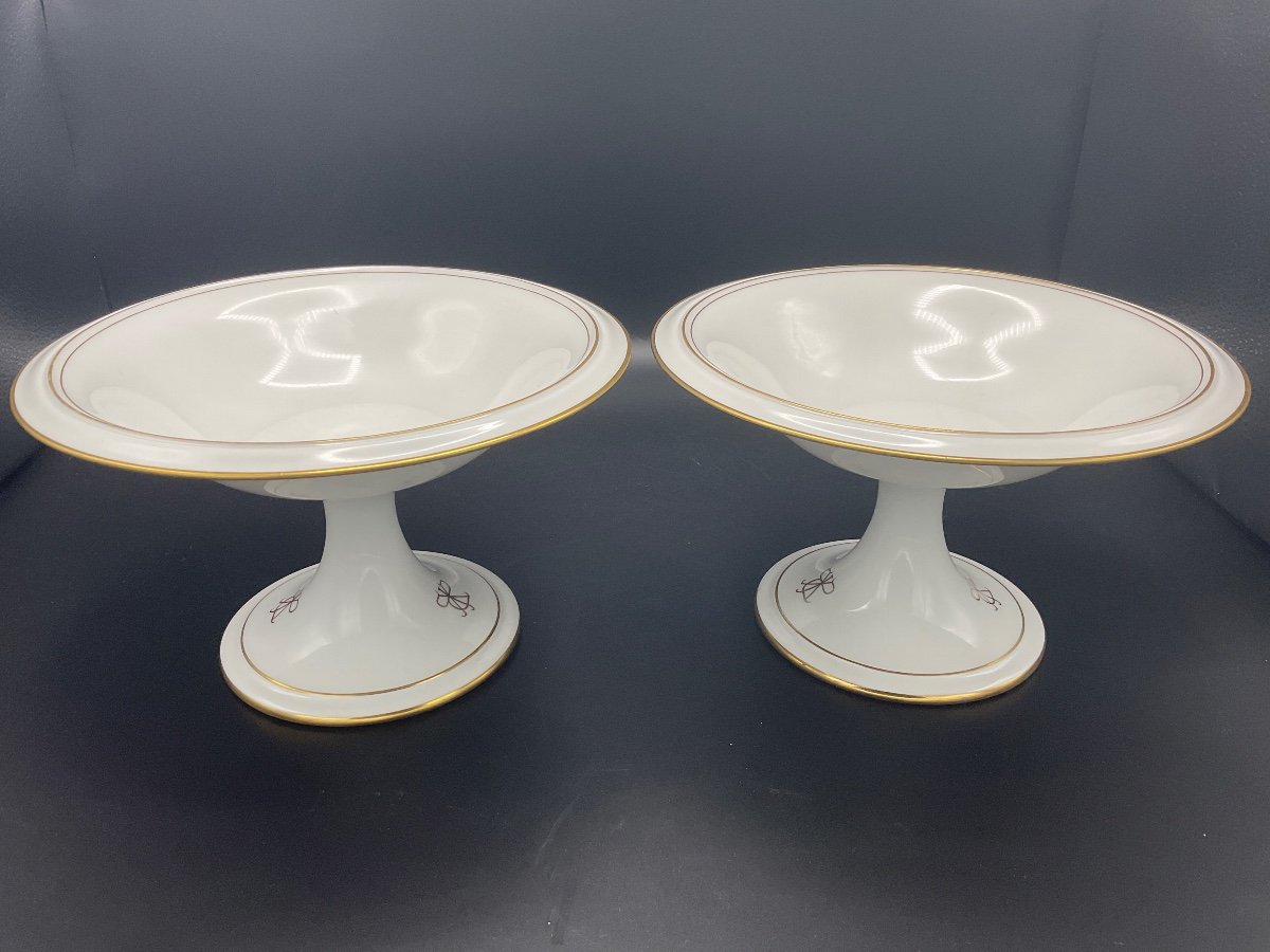 Pair Of Fruit Bowls On A Pedestal In White And Gold Hard Porcelain From The Sévres Porcelain Manufactory-photo-4