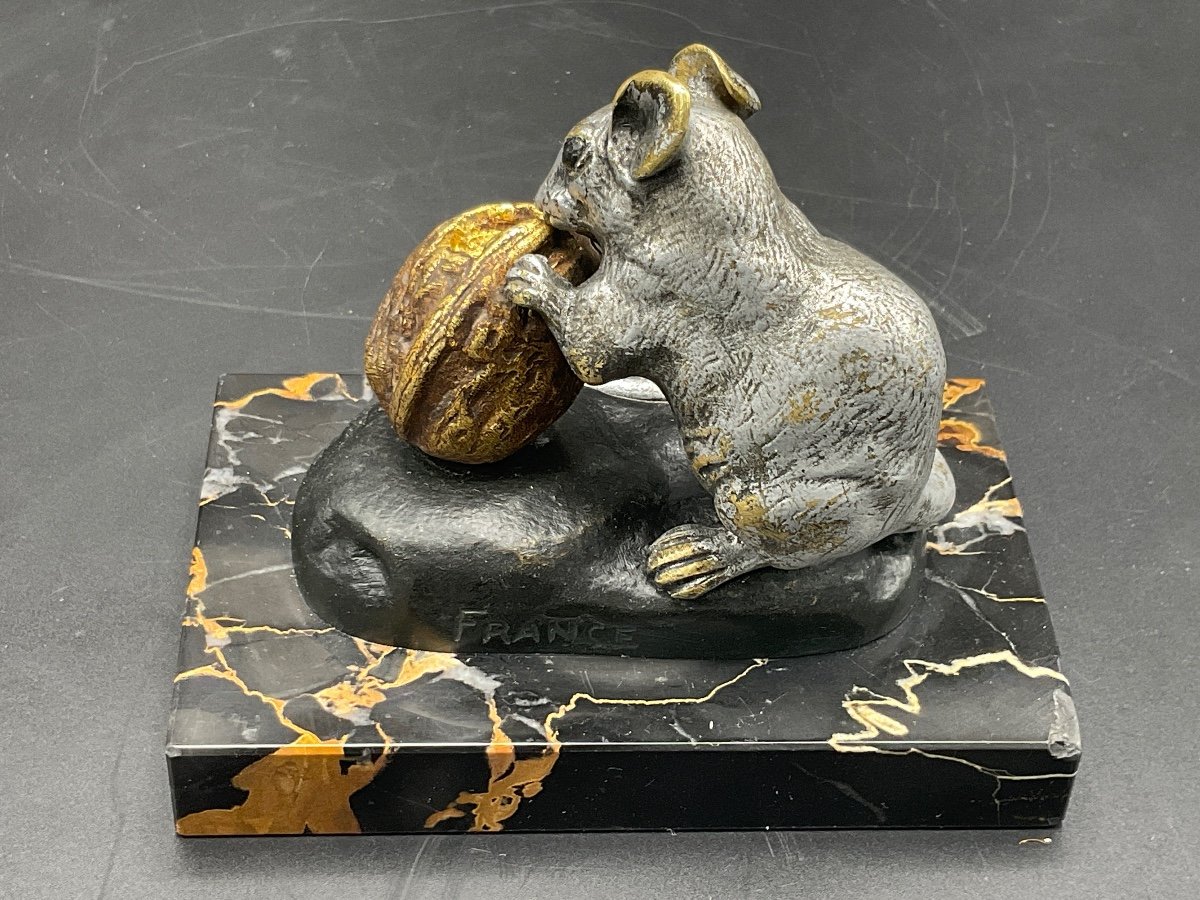 Bronze Signed C.masson With Triple Patina Representing A Mouse Nibbling A Nut.-photo-8