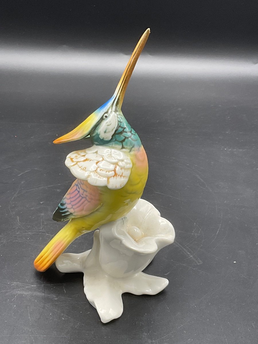 Polychrome Porcelain Bird From The Karl-ens Manufacture Representing A Hummingbird.-photo-4