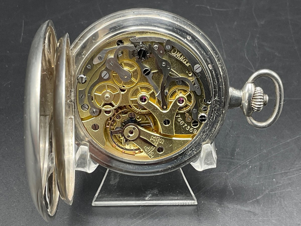 Gusset Or Pocket Watch In Sterling Silver Omega Brand Pulsometer. (doctor's Watch.)-photo-2