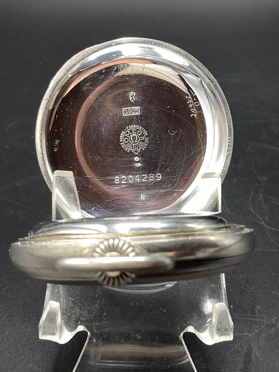 Gusset Or Pocket Watch In Sterling Silver Omega Brand Pulsometer. (doctor's Watch.)-photo-3