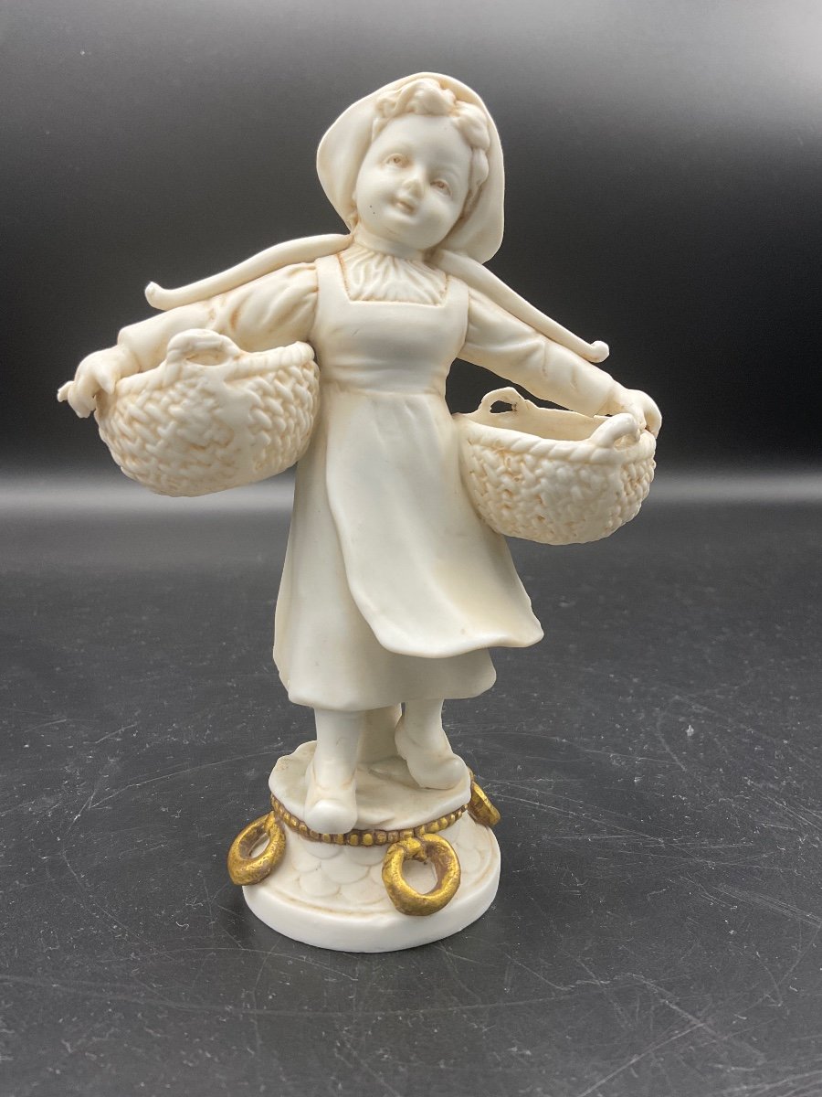 Biscuit From The Müller Manufacture Representing A Young Girl Carrying Two Baskets 