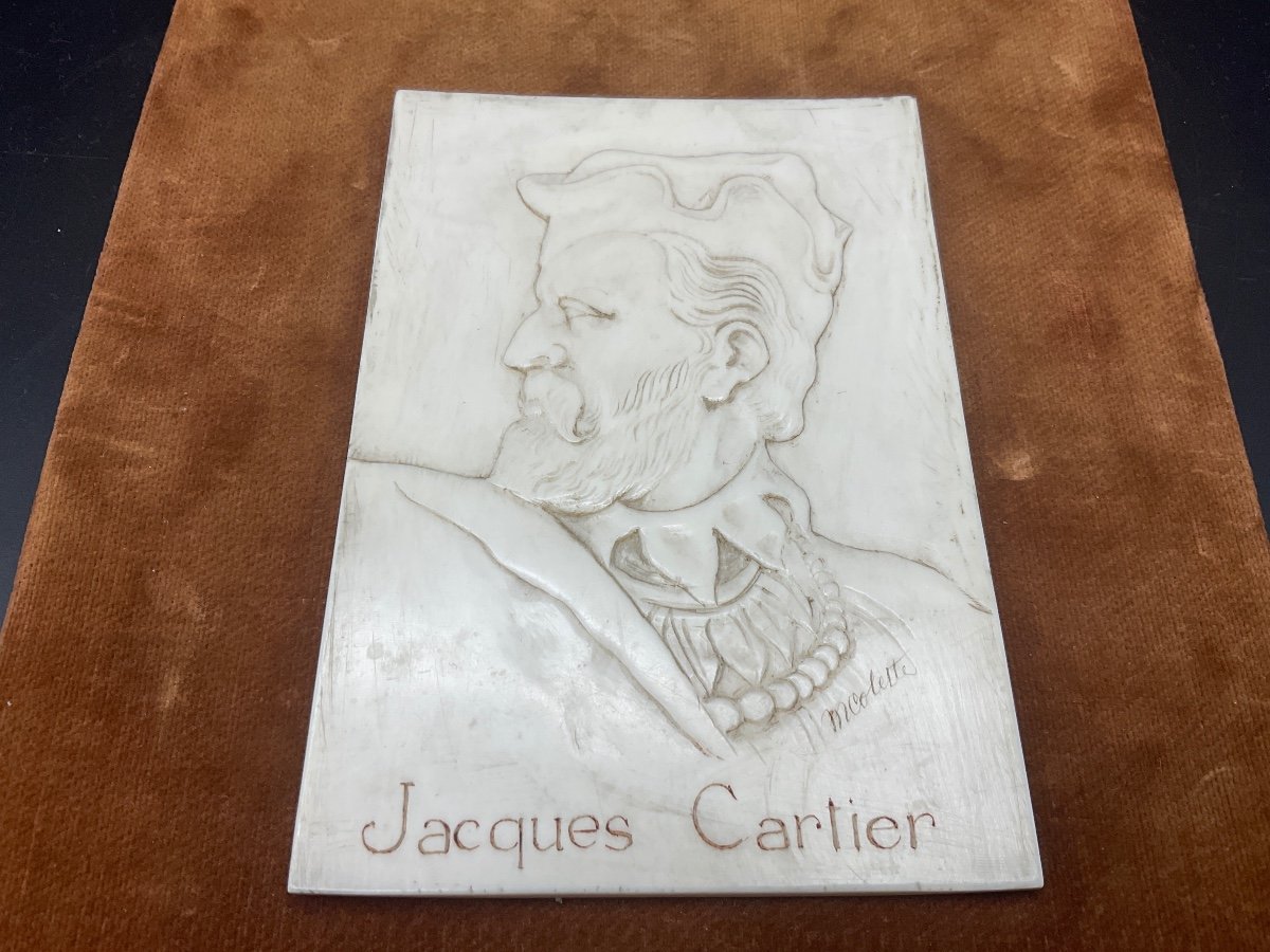 Plaque De Dieppe Représentant Jacque Cartier Signé M.colette.-photo-3