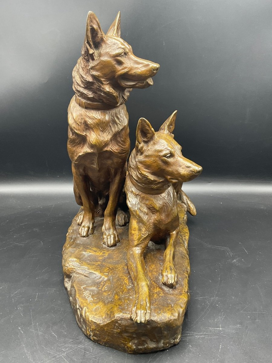 (bronze With Patina Medal Representative Two German Shepherd Signed Louis Riché Founder Colin.-photo-2