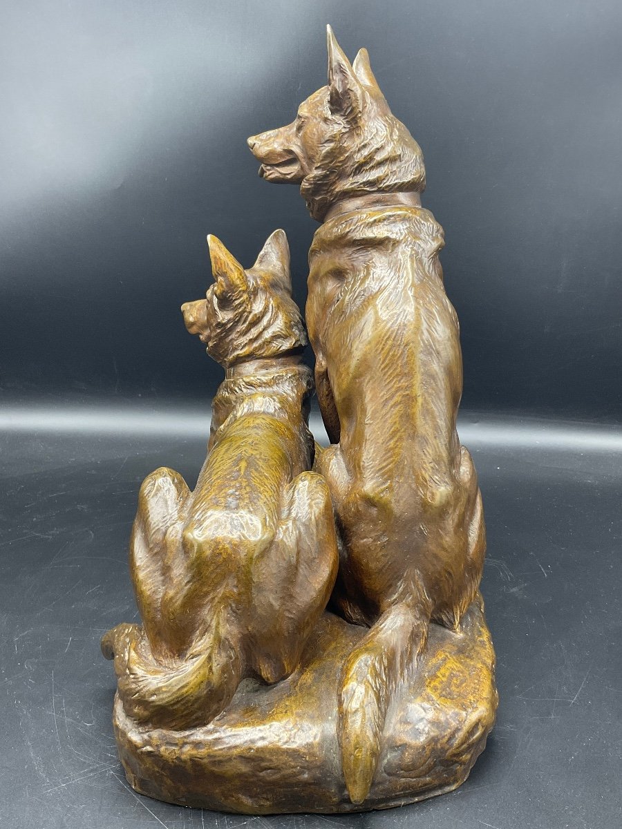 (bronze With Patina Medal Representative Two German Shepherd Signed Louis Riché Founder Colin.-photo-4