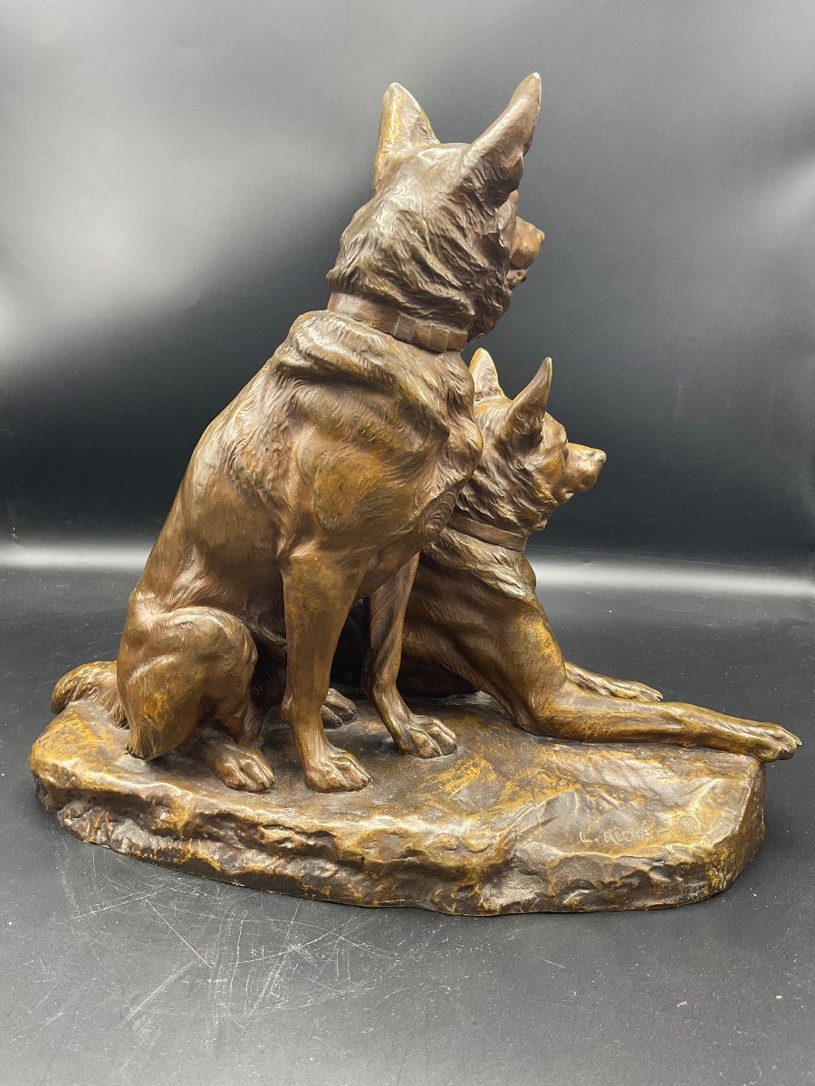 (bronze With Patina Medal Representative Two German Shepherd Signed Louis Riché Founder Colin.-photo-5