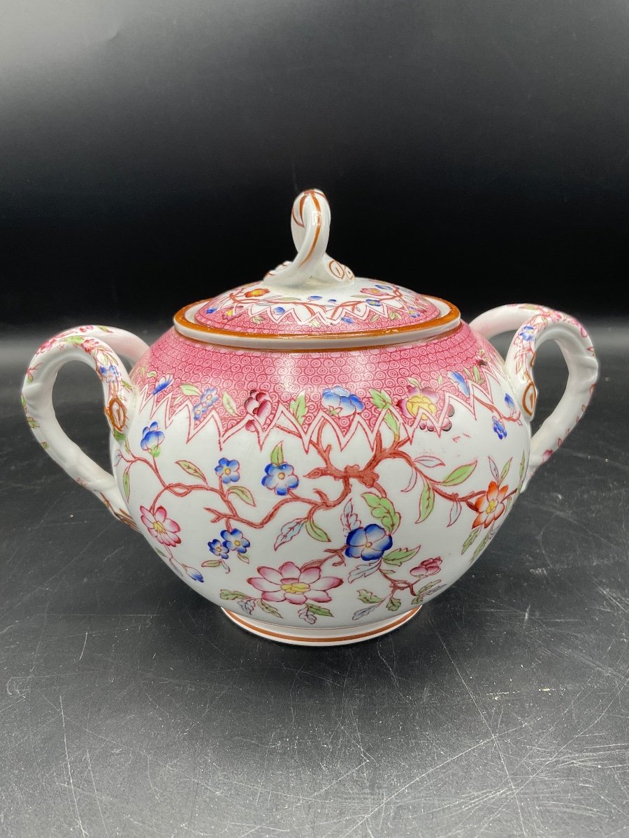 Polychrome Porcelain Sugar Bowl From Sarreguemines Minton Printed Decor Number 219-photo-2