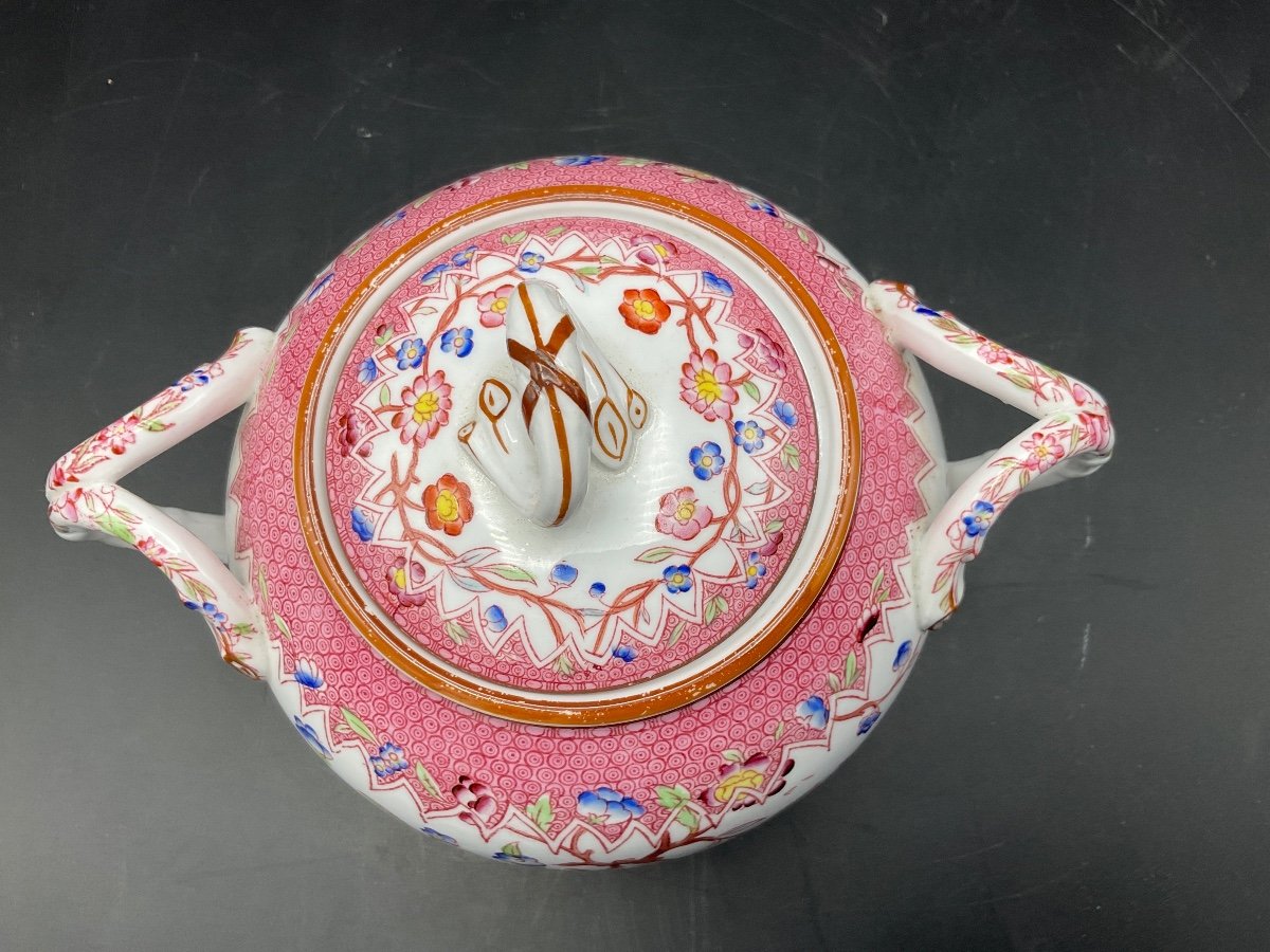 Polychrome Porcelain Sugar Bowl From Sarreguemines Minton Printed Decor Number 219-photo-7