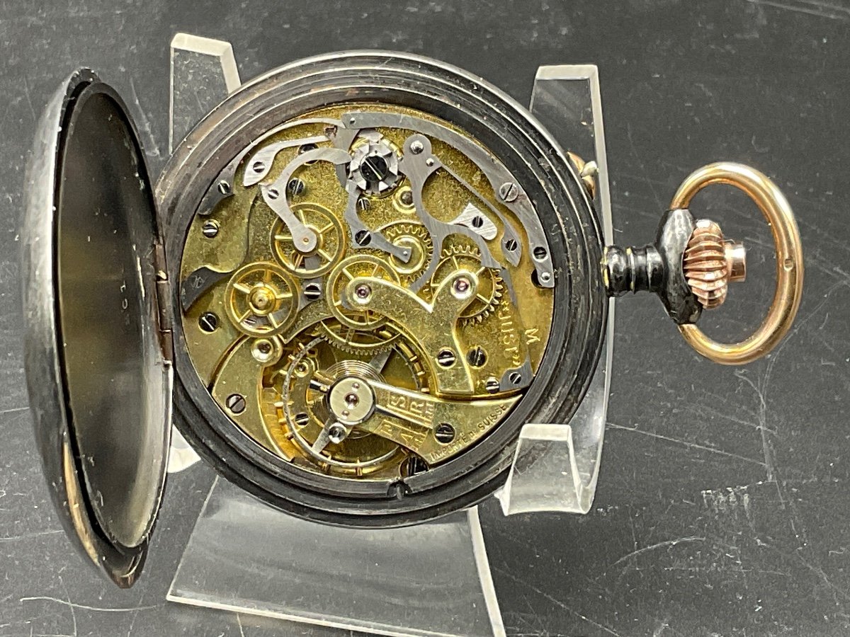 Gusset Or Pocket Watch Chronograh In Burnished Steel And Silver From Just J.auricoste.-photo-3