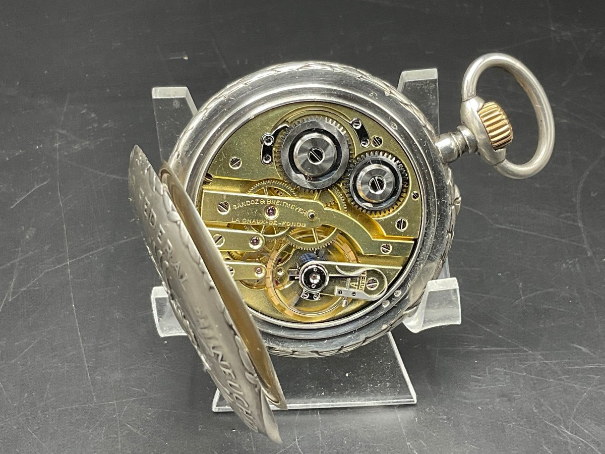 Montre à Gousset Ou De Poche En Argent De Marque Sandoz&Breitmeyer Chaux De Fonds Tir Fédéral.-photo-1