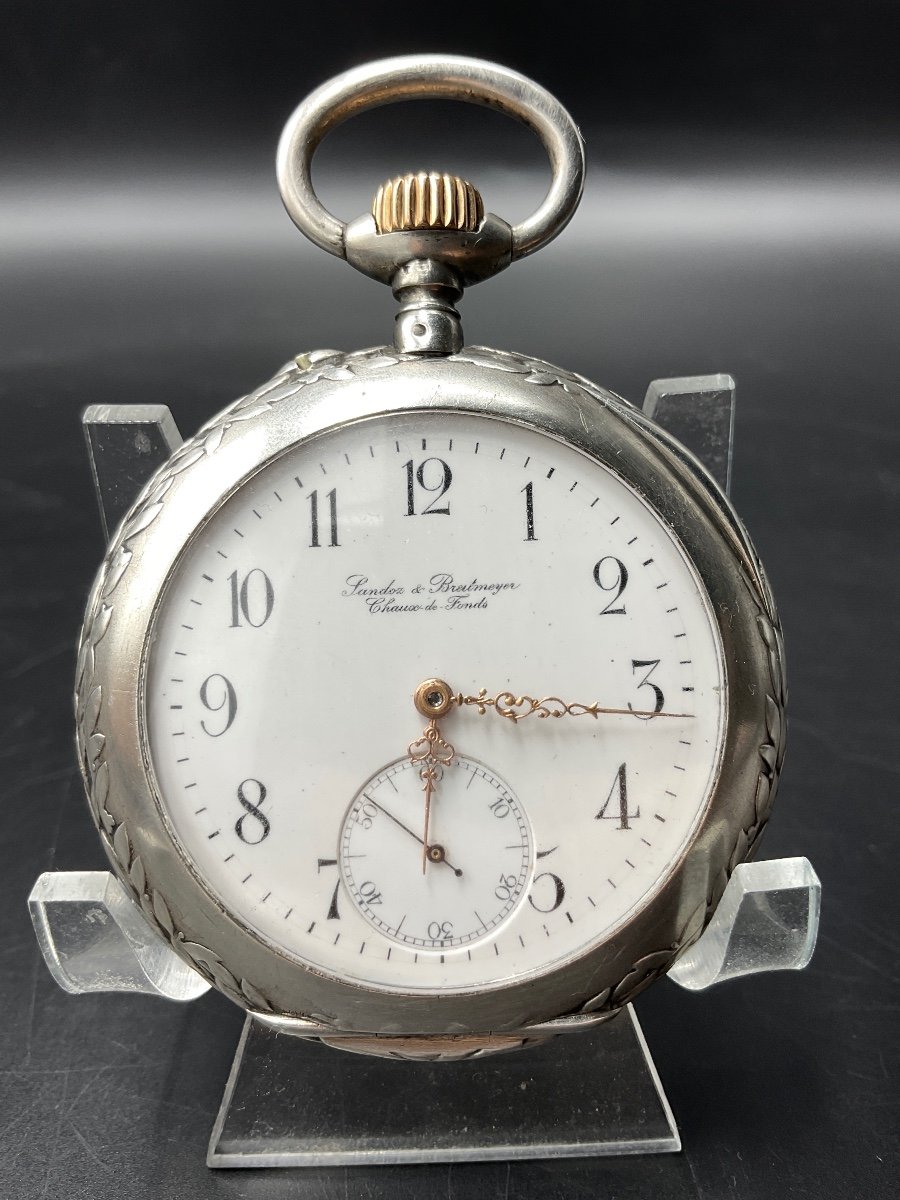 Montre à Gousset Ou De Poche En Argent De Marque Sandoz&Breitmeyer Chaux De Fonds Tir Fédéral.