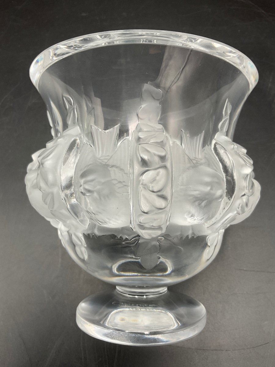 Dampierre Vase In Clear And Frosted Satin Matte Colorless Crystal Signed Lalique.r.france.-photo-3