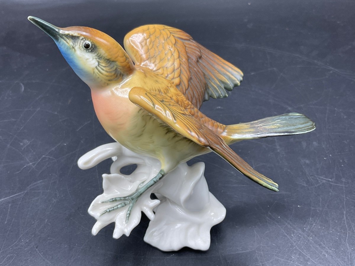 Polychrome Porcelain Bird From The Karl-ens Manufactory Representing A Troglodyte.-photo-2